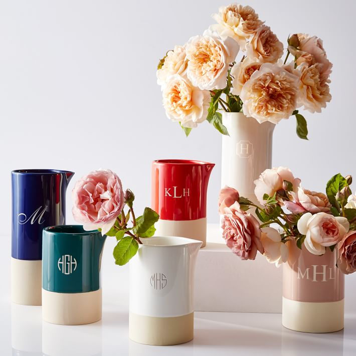 Monogrammed Dipped Ceramic Pitcher