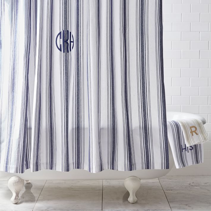 French Stripe Cotton Shower Curtain, Canvas Shower Curtain Design