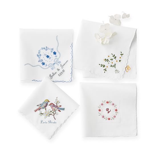 7 Mark and Graham Hand Embroidered Heirloom Handkerchief Daisies mono RJ New