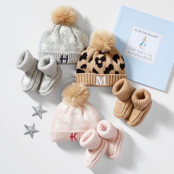 Monogrammed Faux Fur Pom Pom Baby Hat 