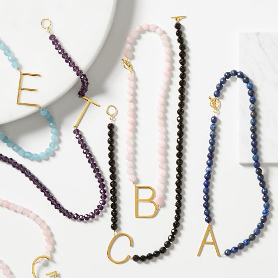 Beaded Gemstone Initial Necklace | Mark 