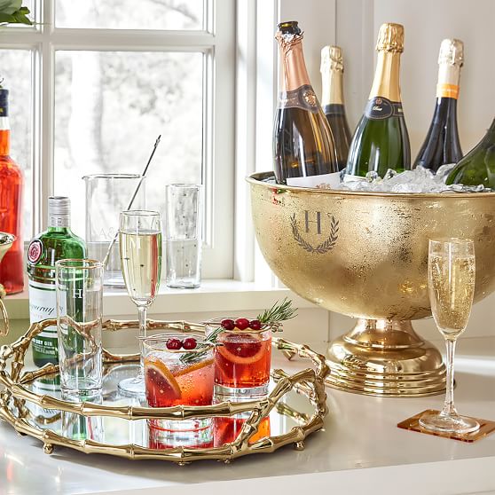 Gold Bamboo Mirror Bar Tray -Rectangle