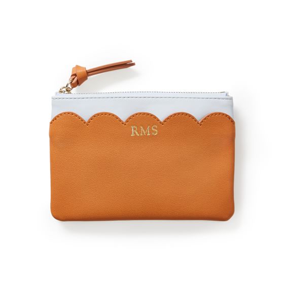 PERSONALISED MONOGRAMMED INITIALS ORANGE PURPLE STRIPED CANVAS CLUTCH BAG POUCH 