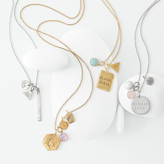 engraved gold charm necklaces