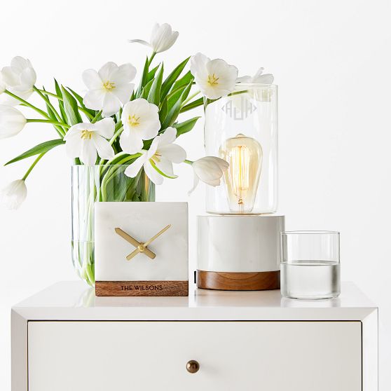 Monogrammed Marble Desk Clock Personalized Home Decor Mark and Graham