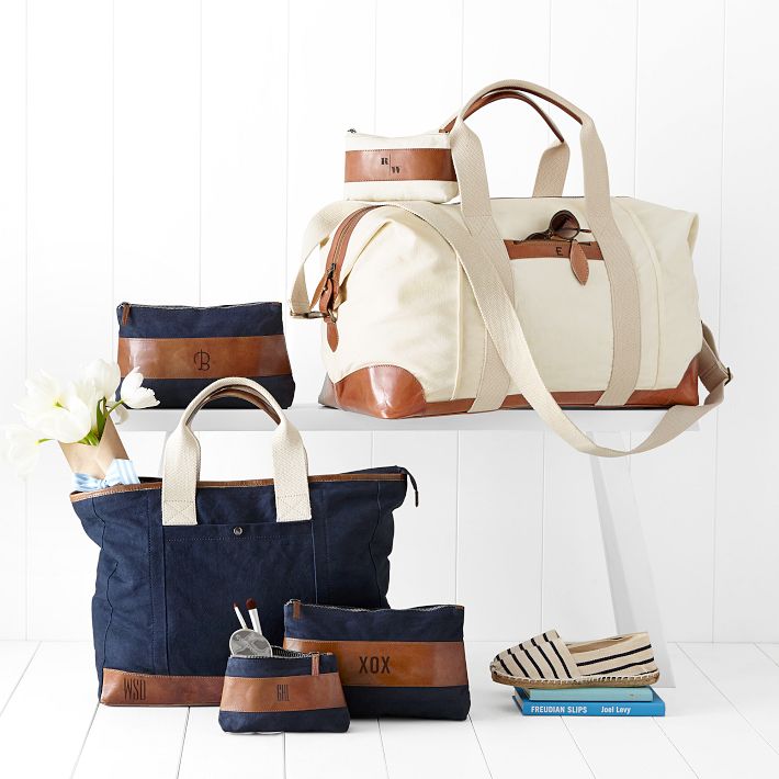 Monogrammed Canvas and Leather Tote Bag | Mark and Graham