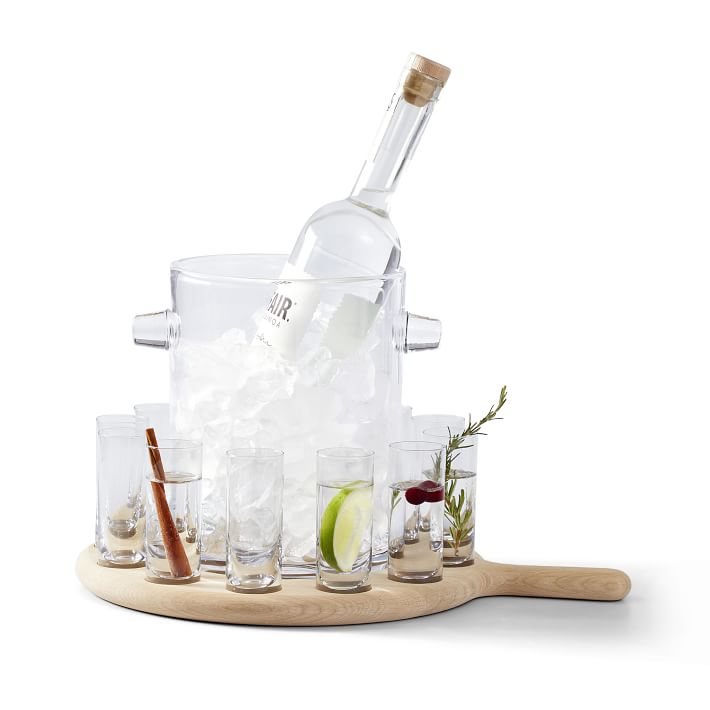 Oak Shot Glass Tray & Ice Bucket Serving Set Mark and Graham