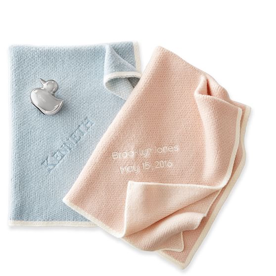 Monogram Cashmere Baby Blanket in Pale Blue - Children