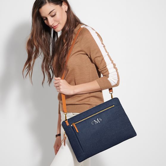 Bedford Personalized Laptop Messanger Bag Indigo Chambray Mark and