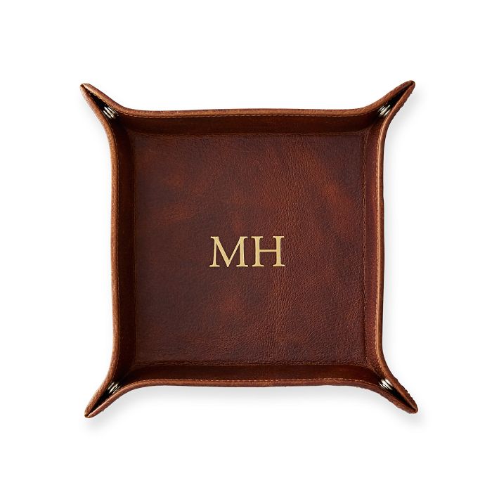 Large Monogram Leather Catchall (custom leather valet tray, custom gift,  personalized groomsmen gift, 3rd anniversary gift, gift for him)