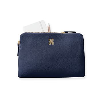 Monogrammed Everyday Italian Leather Zipper Pouch - Shadow Print