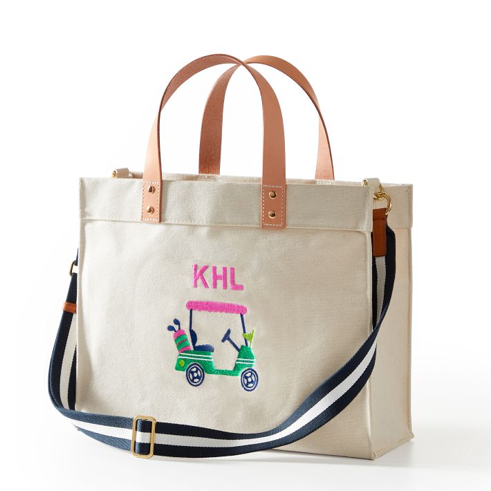 Mini Lettering Embroidered Canvas Tote Bag