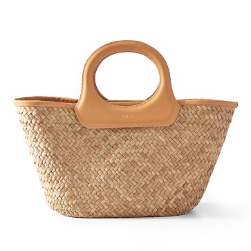 Leather Circle Handle Straw Beach Bag | Mark and Graham