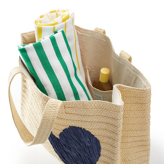 Hearts Embroidered Straw Beach Bag
