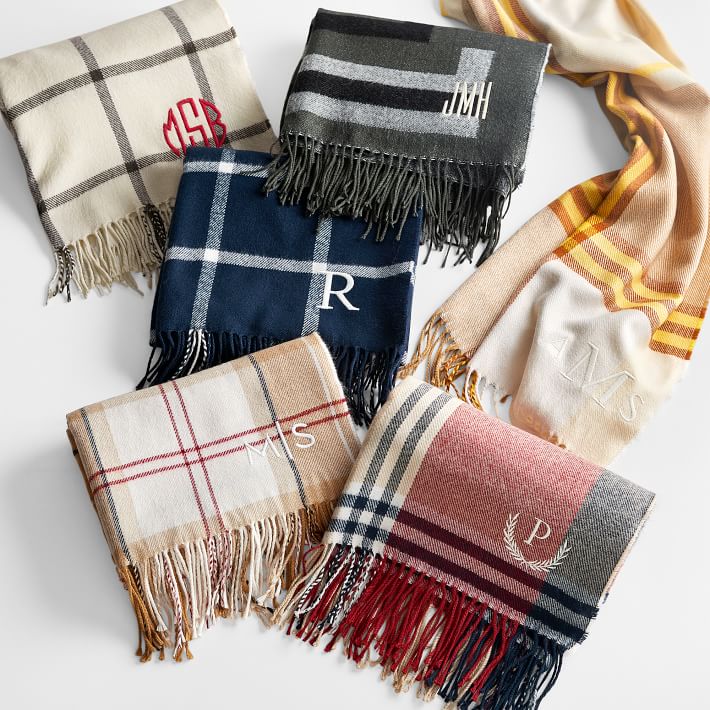 Monogram Blanket Scarf Monogrammed Blanket Scarves Tartan 