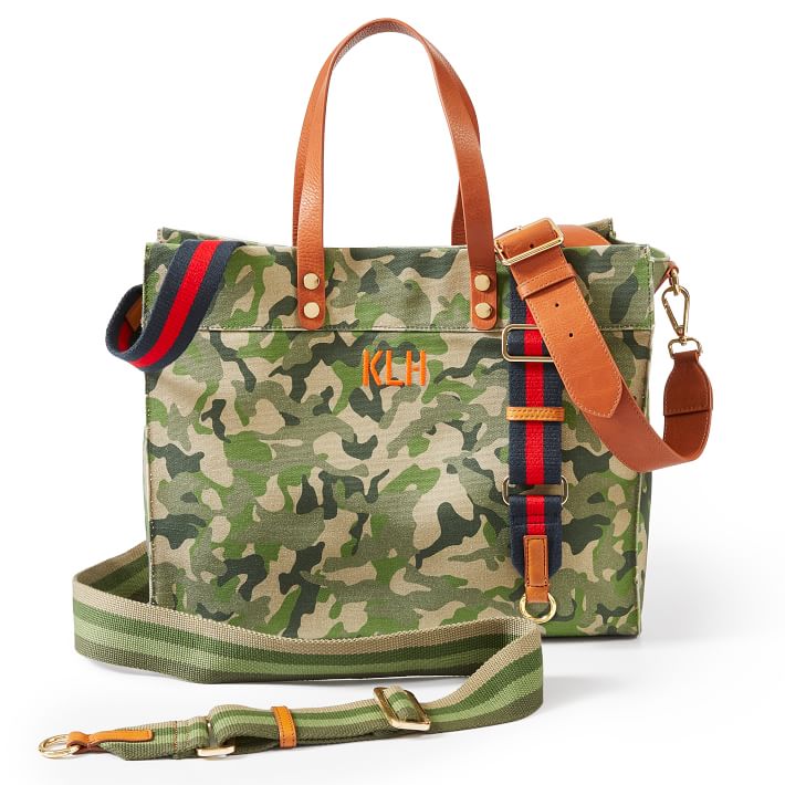 Camouflage Wax Canvas Shoulder Bag with Leather Straps