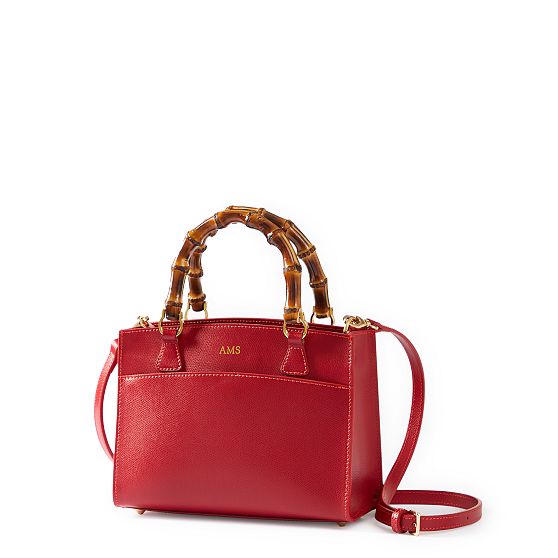 Italian Leather Crossbody Bag with Bamboo Closure Red main image 1