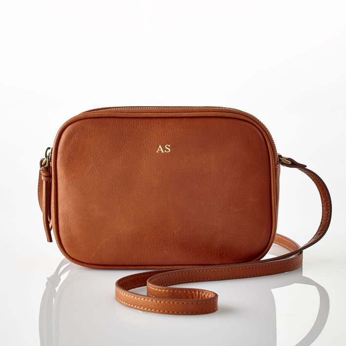 Leather Crossbody Bag In Tan Leather