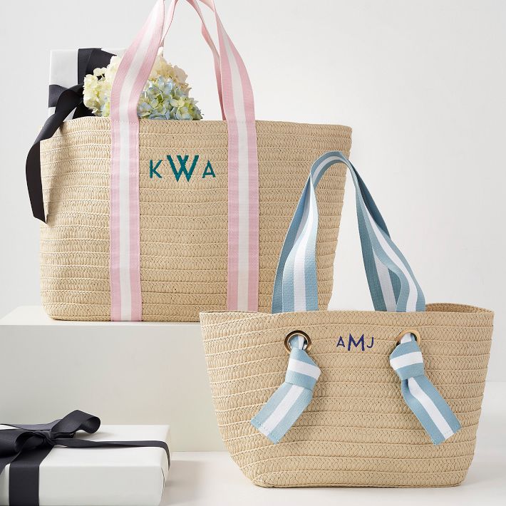 Ribbon Straw Beach Tote