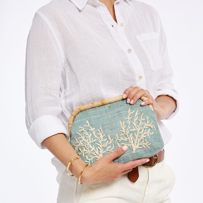 Embroidered Raffia Crossbody Bag