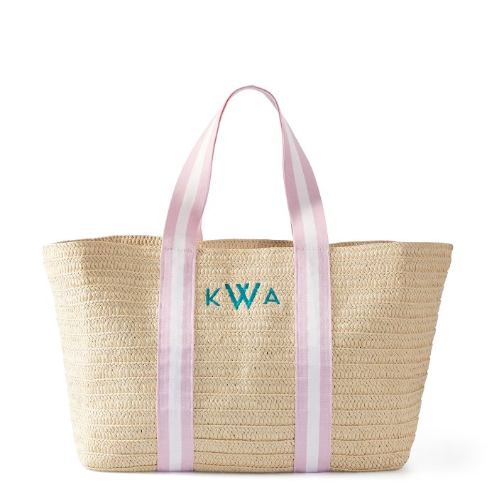 Ribbon Straw Beach Tote