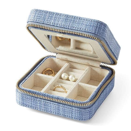 Medium Raffia Travel Jewelry Case