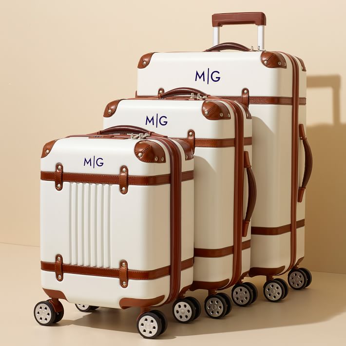 White + Brown Terminal 1 Family Luggage - Set of 4, Personalized Luggage