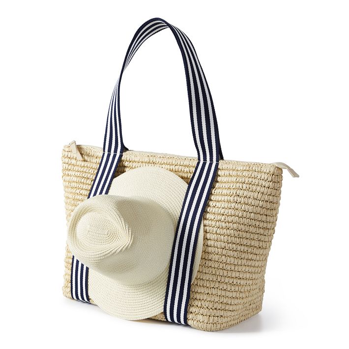 Raffia Twill Zip-Top Travel Tote