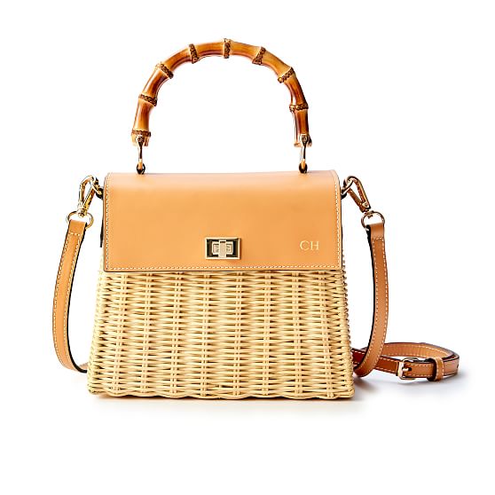Leather accent rattan handle handbag, 'Summery Style'  Handbag, Rattan  handbags, Louis vuitton bag neverfull