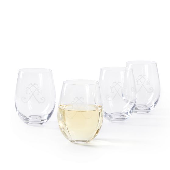 Classic Monogram Stemless Champagne Flutes & Wine Glasses - GB Design House