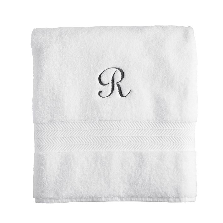 3 Piece Letter R Monogrammed Bath Towels Set, White Cotton Bath Towel, Hand  Towel, and Washcloth with Blue Embroidered Initial R for Wedding Gift