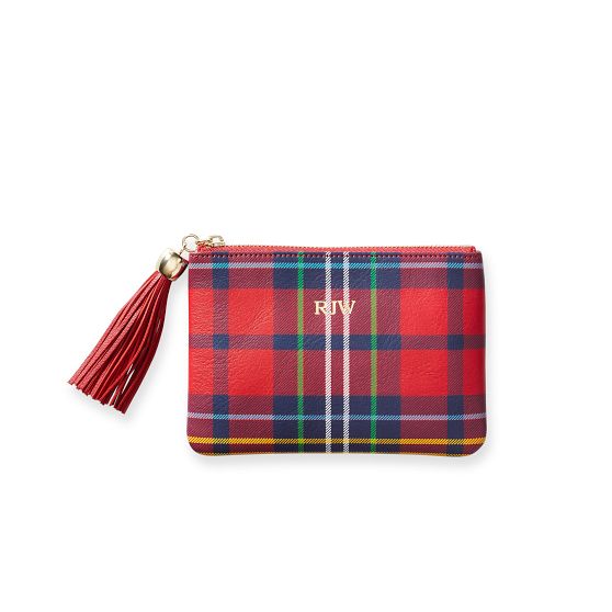 Monogrammed Leather Tassel Zipper Pouch