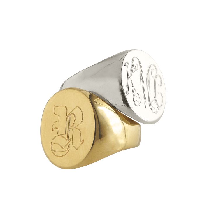 Sterling Silver Monogram Oval Signet Ring - Size 7