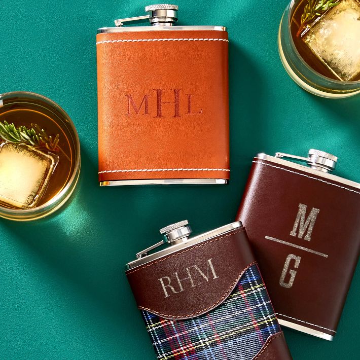 Plaid and Leather Wrapped Flask