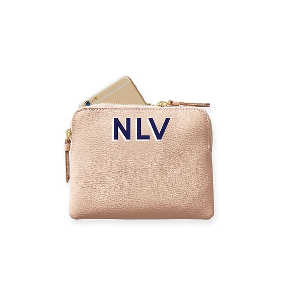 Monogrammed Everyday Italian Leather Mini Zipper Pouch - Shadow