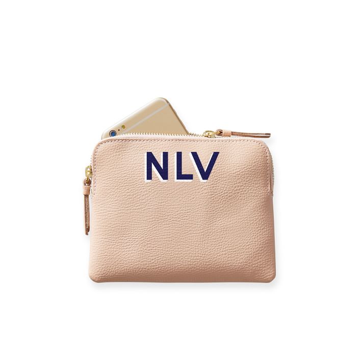 Monogrammed Everyday Italian Leather Mini Zipper Pouch - Shadow Print