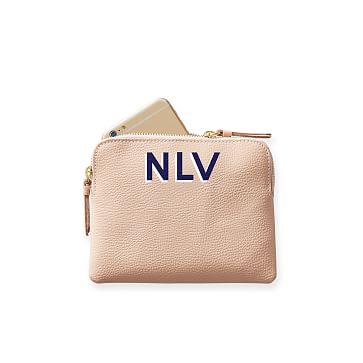Monogrammed Everyday Italian Leather Zipper Pouch - Shadow Print