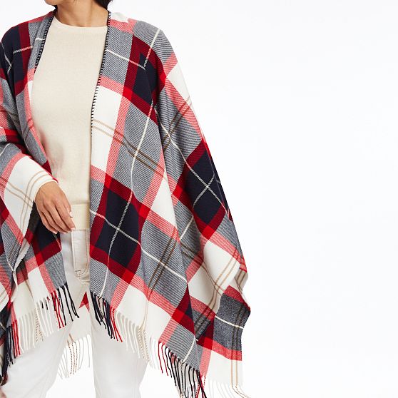 Italian Large Poncho with Knot Closure in Red main image 0