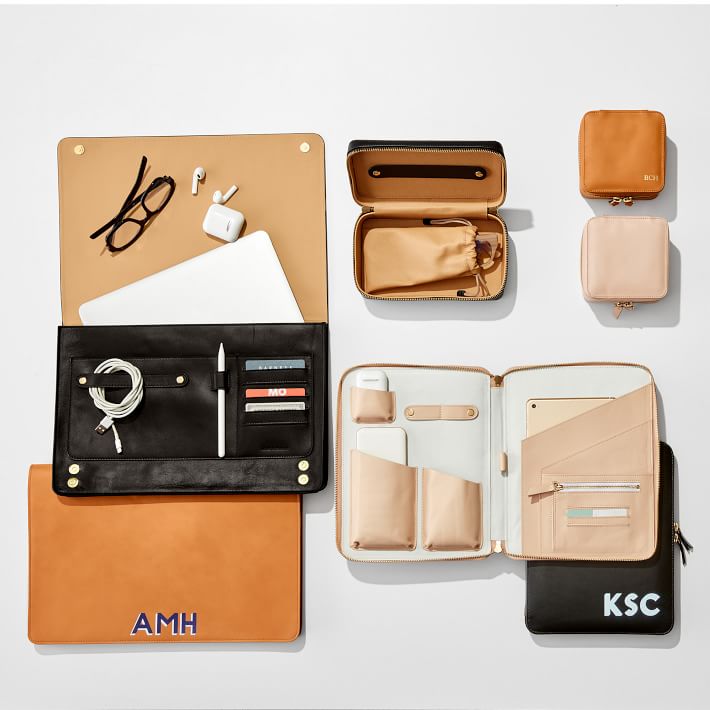 Leather Tech Portfolio Organizer Zipper Laptop Organizer Bag 