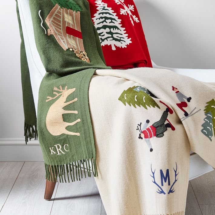 Logo-Embroidered Fringed Wool Throw