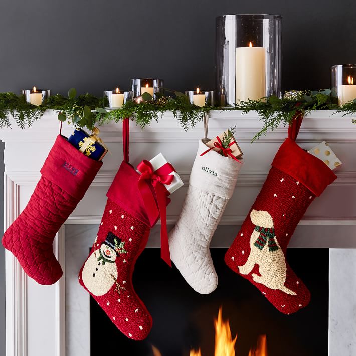 Gray Farmcloth Quilted Christmas Stocking with Personalized Letter