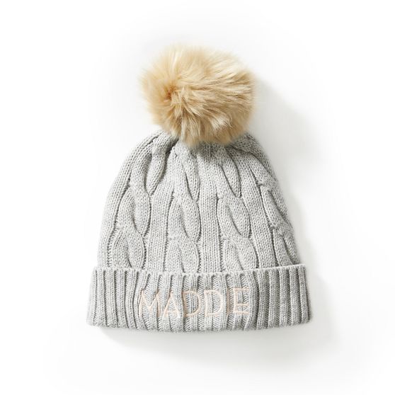 Fraas Hat 667119, Cable Knit Faux Fur Pompom Mid Grey 960