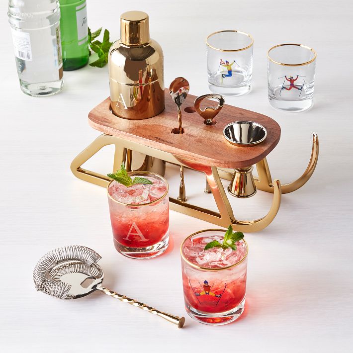 Cocktail Shaker Set Bartender Kit with Bamboo frame and 10 Pieces