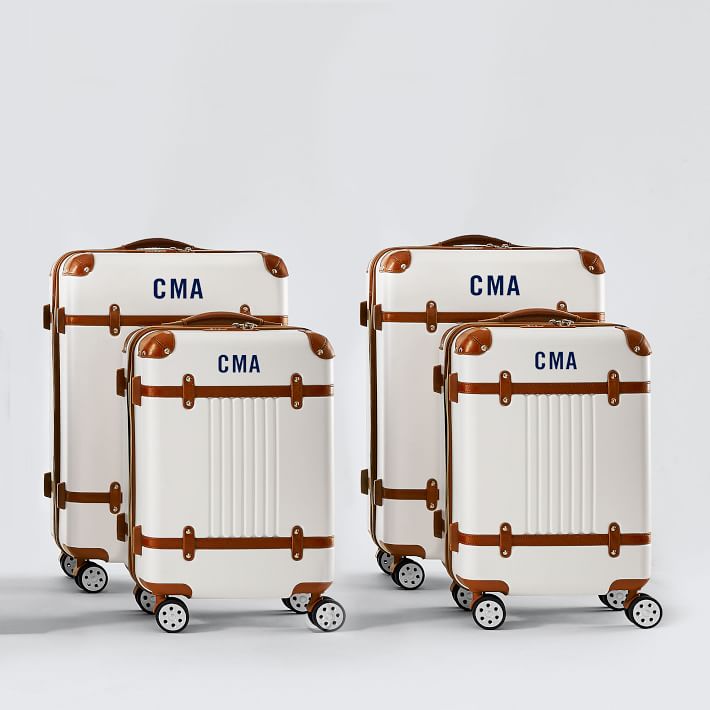 White + Brown Terminal 1 Family Luggage - Set of 4 | Personalized Luggage |  Mark and Graham