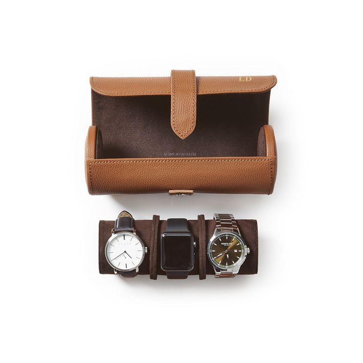 Personalized 4-Piece Genuine Brown Leather Office Gift Set in Wood Box