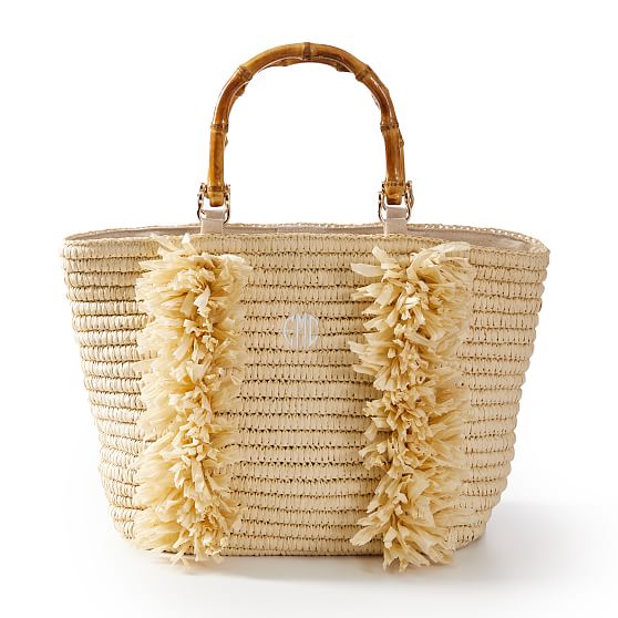 Straw Woven Bucket Drawstring Handbag Bamboo Handle Decorative Tote Bag  Exquisite Personality Summer Beach Bag, Don't Miss These Great Deals