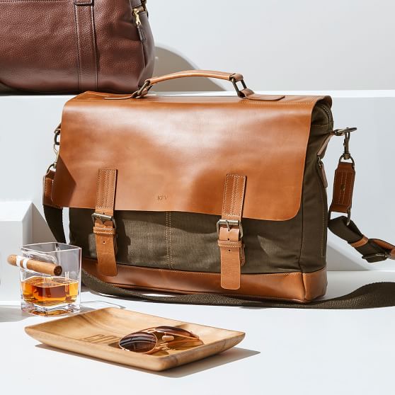 Personalized Leather Messenger Briefcase Satchel Sling Bag Men 
