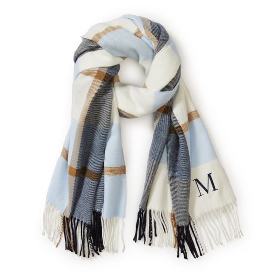 Embroidered Monogram Check Scarf