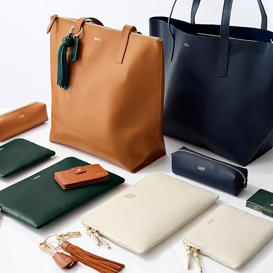 Monogrammed Everyday Italian Leather Zipper Tote Bag Mark and Graham