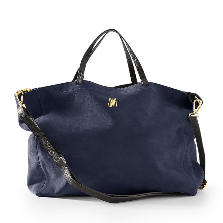 L dark blue suede shopper bag